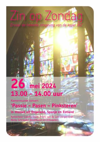 kunst flyer concert 'Passie-Pasen-Pinksteren' Capella Ducis 26 mei 2024