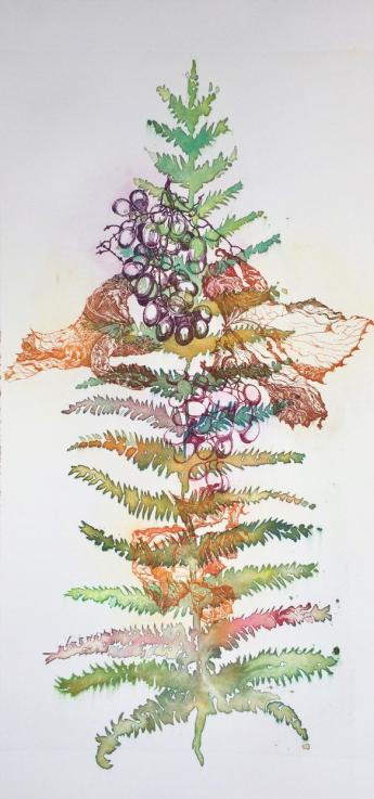 kunstwerk 'varen en druiventak', ets (2019) Paul van Dongen