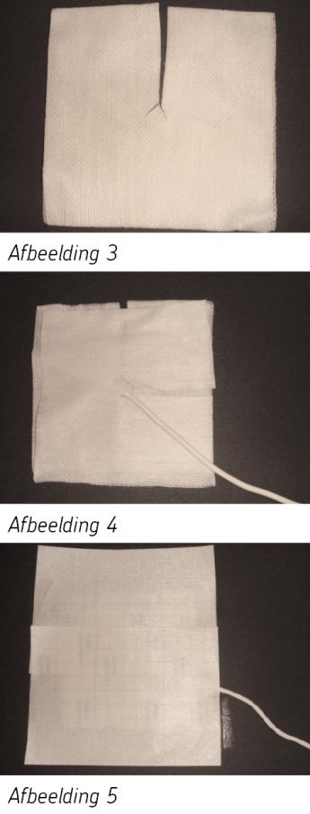 plaatje van 3 gaasjes voor de verzorging van de insteekopening