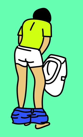 Staand zelfkatheteriseren bij urinoir