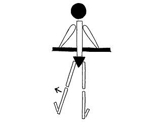 Oefening rechtop staand handen gesteund been zijwaarts omhoog bewegen