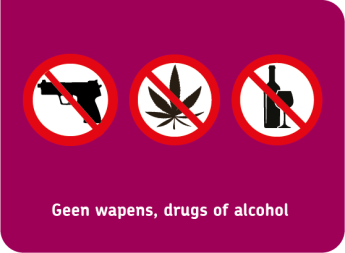 Illustratie van verbod op wapens, drugs en alcohol