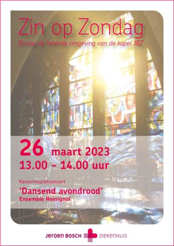 kunst flyer concert 'dansend avondrood' ensemble rossignol 26 maart 2023 