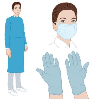 mondmasker, schort en handschoenen