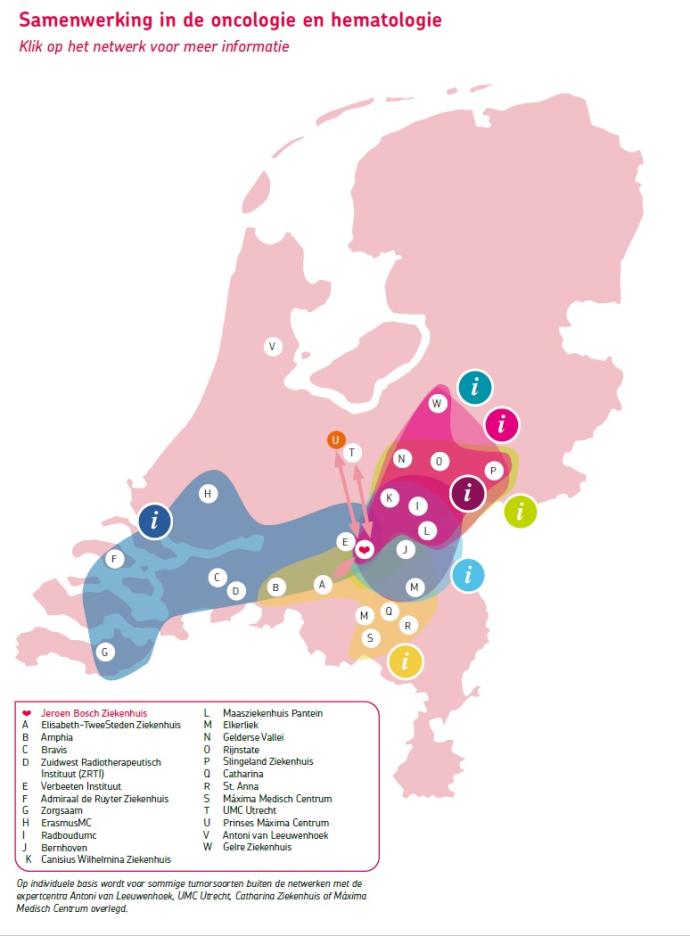 Afbeelding: overzichtskaart van oncologische samenwerkingsnetwerken 