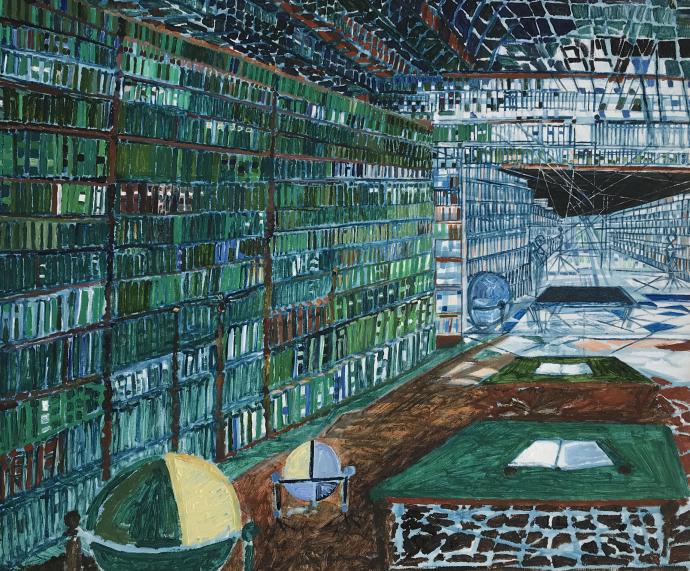 kunst kunstwerk 'Groene bibliotheek' van Jan de Bie (1946-2021)